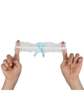 Мереживні підв'язки з синіми бантиками Star Night білі, One Size, 2 шт - No Taboo