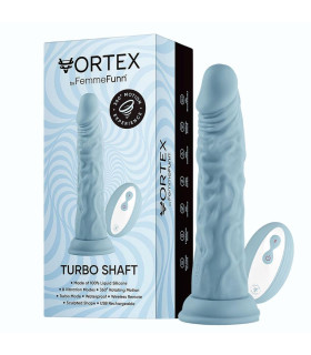 Вибратор с ротацией на присоске FemmeFunn Vortex Turbo Shaft с беспроводным пультом, голубой, 21.6 см х 4 см - No Taboo
