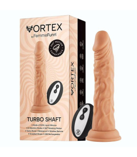 Вибратор с ротацией на присоске FemmeFunn Vortex Turbo Shaft с беспроводным пультом, бежевый, 21.6 см х 4 см - No Taboo