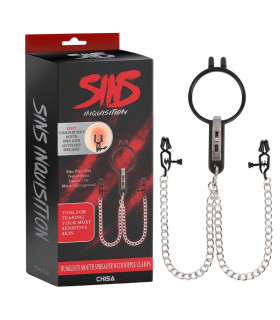 Расширитель рта с зажимами для сосков Chisa Sins Humiliate Mouth черный с 19 см х 9 см х 3.5 см - No Taboo