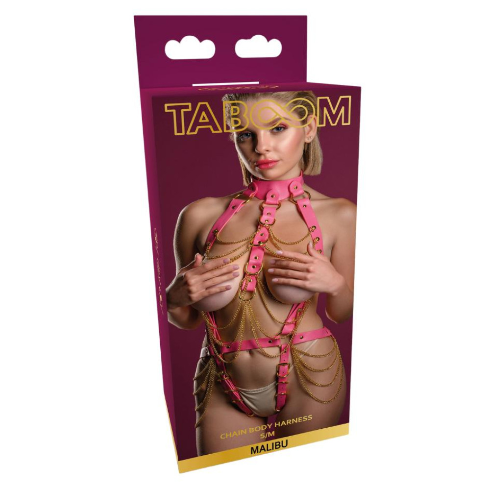 Портупея с цепями Taboom Malibu Chain Body Harness розовая с золотой фурнитурой, S-M (333723), zoom