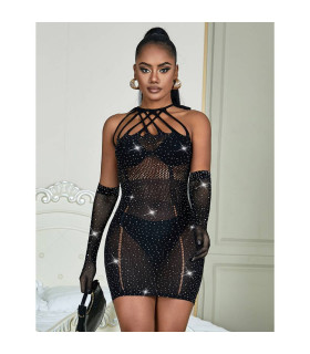 Платье со стразами Star Night Sexy Sparkle черное, XS-M - No Taboo