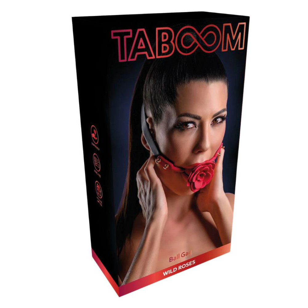 Кляп троянда Taboom Wild Roses Ball Gag червона з чорним ремінцем (335619), zoom