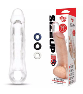 Насадка-удлинитель пениса +5 см, Size Up 2 See-Thru с петлёй для мошонки, прозрачная, 20.3 х 4.8 см - No Taboo