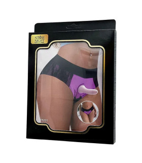 Трусики для страпона Star Night, кружевные, черные с фиолетовым, S - No Taboo