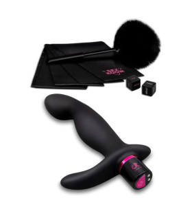 Набор с массажером простаты Sex Room Prostate Play Kit 5 предметов и мешочек для хранения, черного цвета, 15 х 3 см - No Taboo