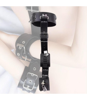 Бондажный фиксатор для рук и шеи IDEA SM ошейник с наручниками, черный - No Taboo