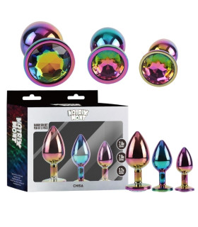 Набор анальных пробок Chisa Matrix Mont с разноцветными камнями, радужный, 3 шт - No Taboo