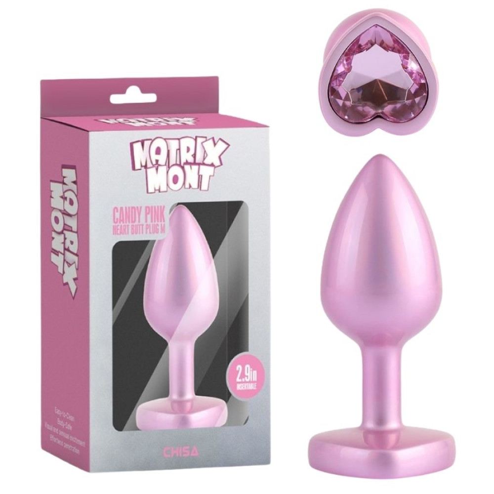 Анальная пробка Chisa Matrix Mont M с камнем в форме сердца, розовая, 8.1 х 3.4 см (338305), zoom