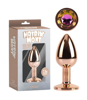 Анальная пробка Chisa Matrix Mont S с разноцветным камнем, золотистая, 7 х 2.7 см - No Taboo