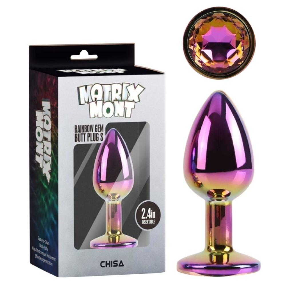 Анальная пробка Chisa Matrix Mont S с разноцветным камнем, радужная, 7.1 х 2.7 см (338308), zoom