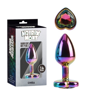 Анальная пробка Chisa Matrix Mont S с камнем в форме сердца, радужная, 7.1 х 2.7 см - No Taboo