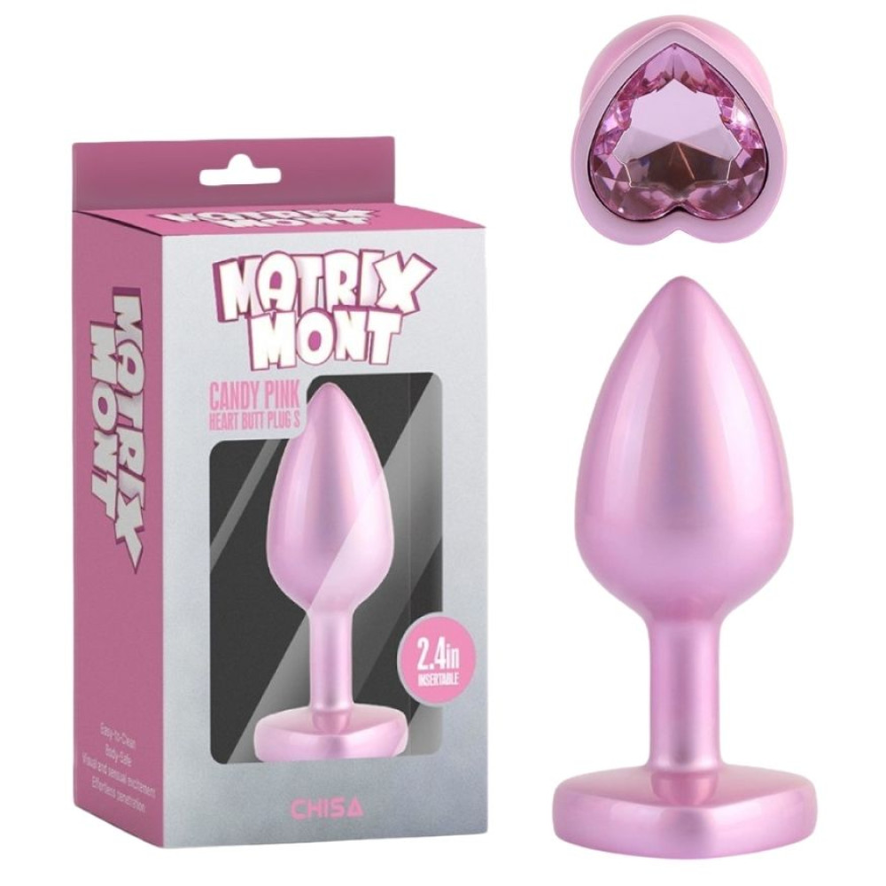 Анальная пробка Chisa Matrix Mont S с камнем в форме сердца, розовая, 7 х 2.7 см (338304), zoom