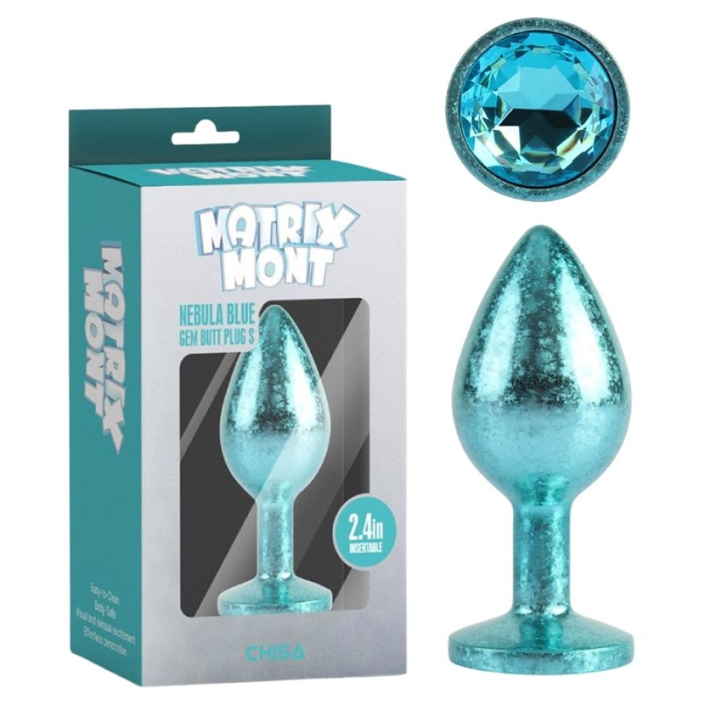 Анальна пробка Chisa Matrix Mont S з блакитним каменем, блакитна поталь, 7 х 2.7 см (338296), zoom