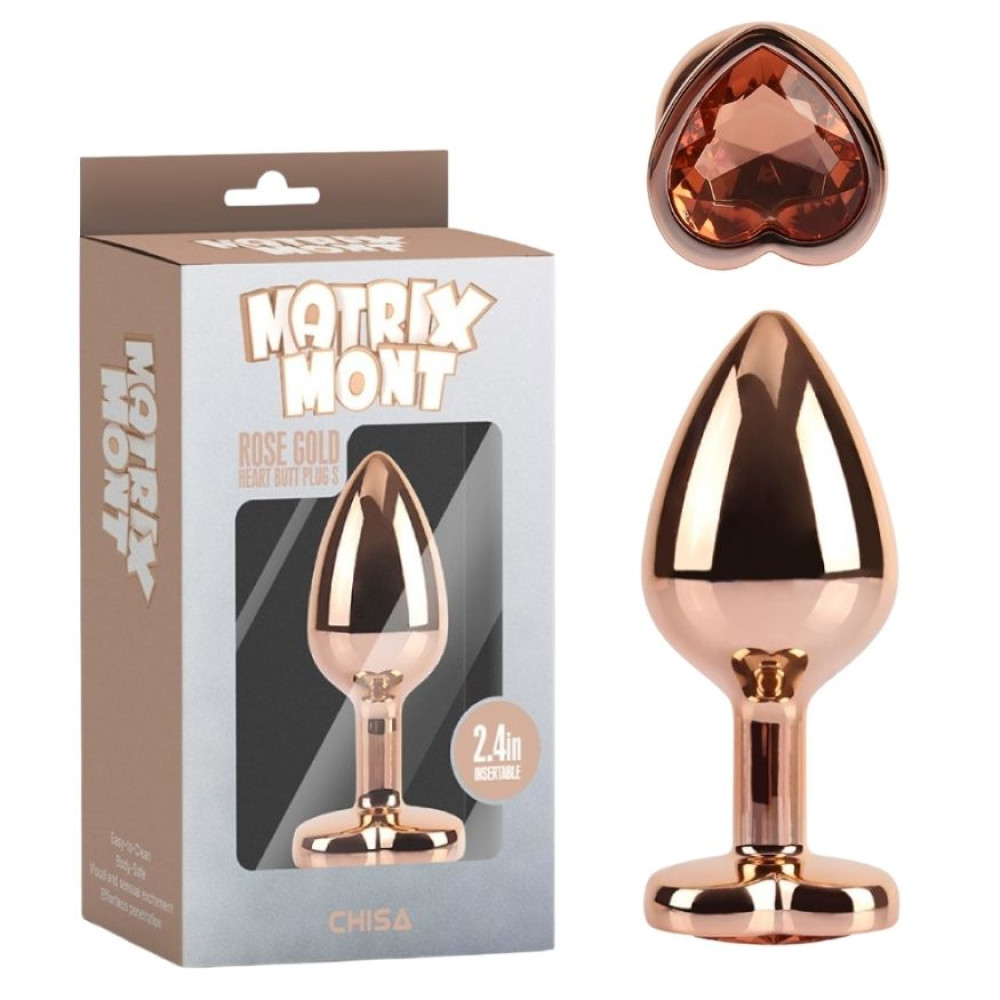 Анальная пробка Chisa Matrix Mont S с камнем в форме сердца, золотистая, 6.9 х 2.6 см (338292), zoom