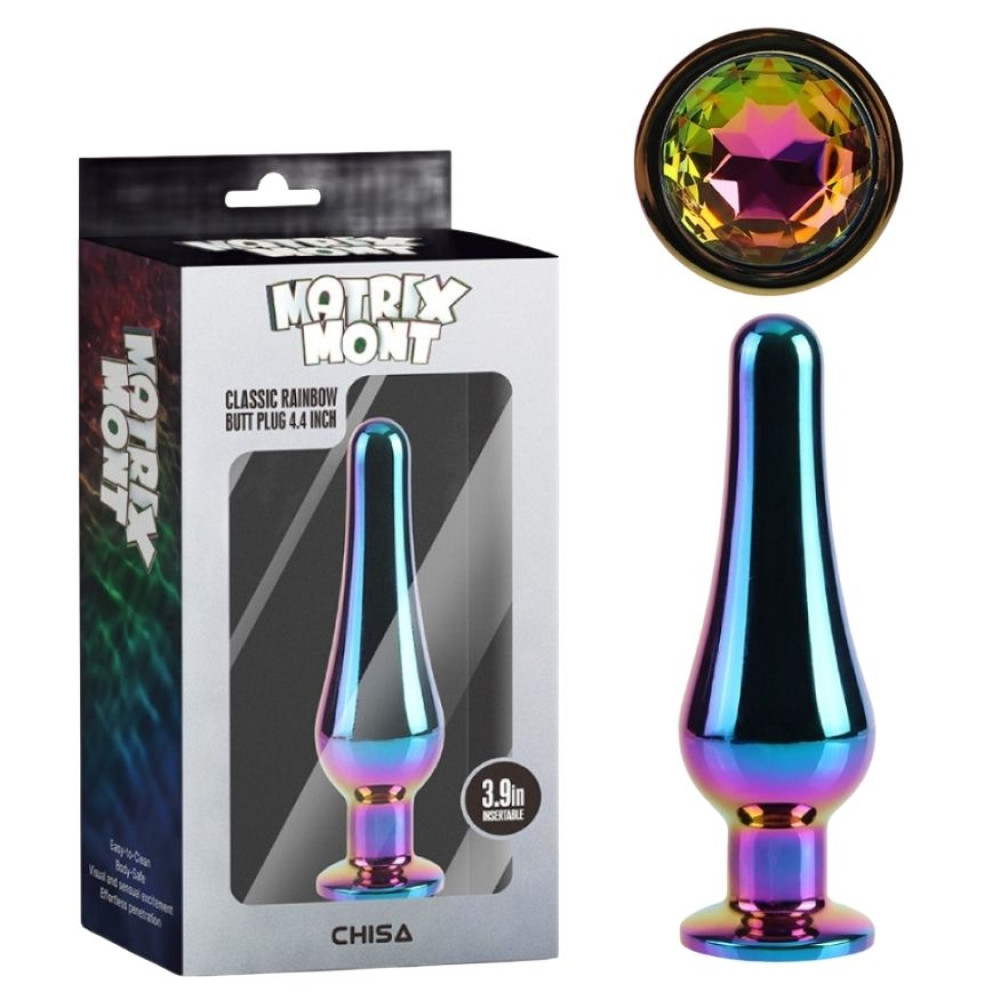 Анальная пробка Chisa Matrix Mont S с разноцветным камнем, радужная, 11.2 х 3.5 см (338307), zoom