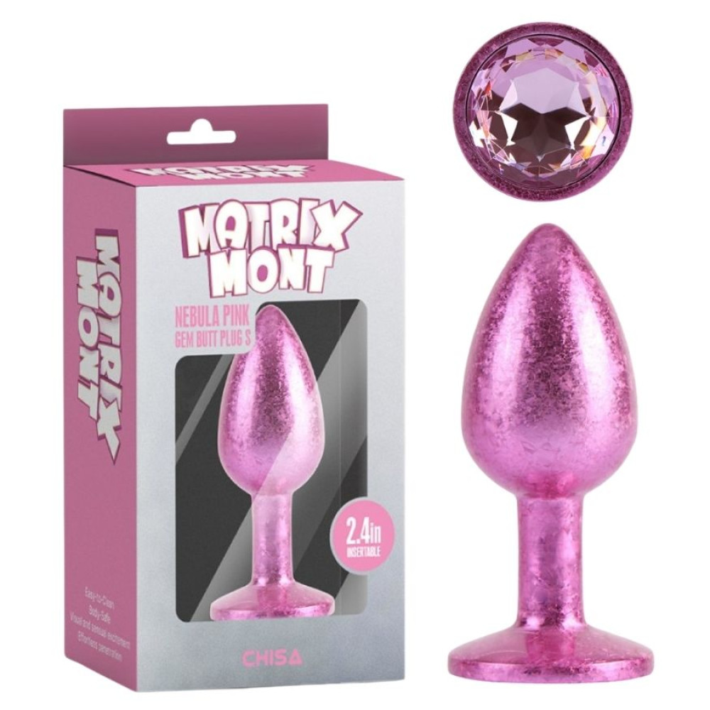 Анальная пробка Chisa Matrix Mont S с розовым камнем, розовая поталь, 7.1 х 2.7 см (338300), zoom