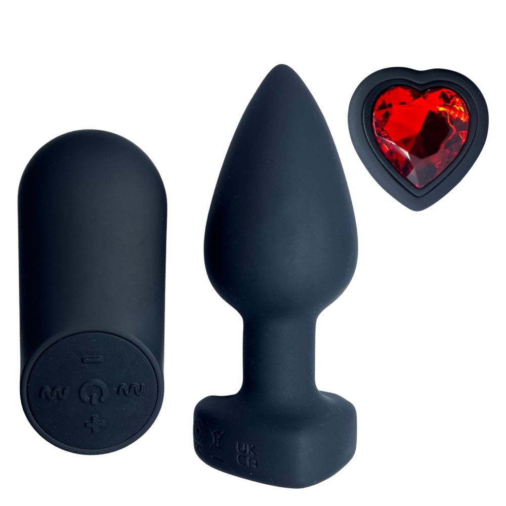 Анальний вібратор Passion Play з пультом та червоним каменем, чорний (341298), zoom