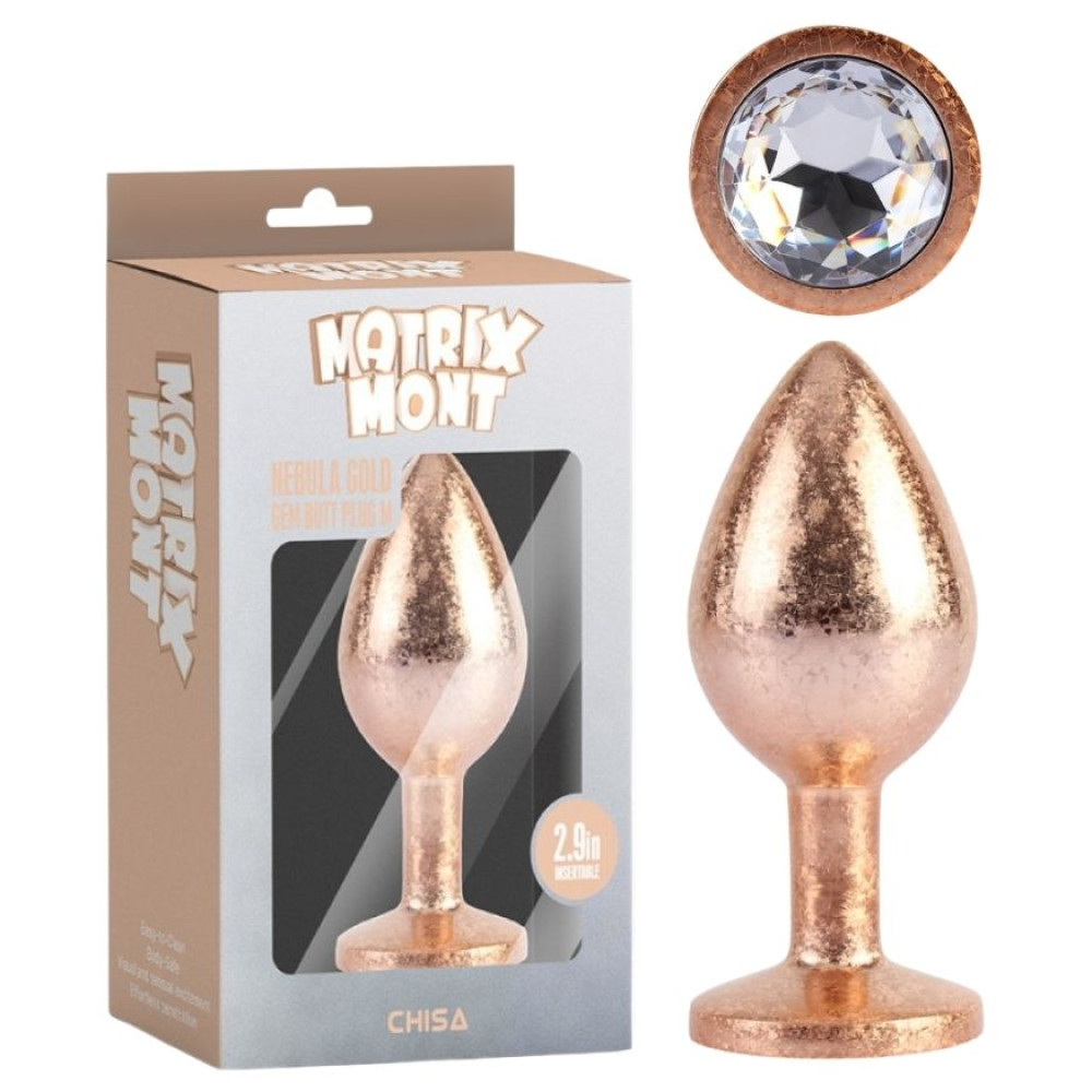 Анальна пробка Chisa Matrix Mont M з білим каменем, золота поталь, 8.2 х 3.3 см (338299), zoom