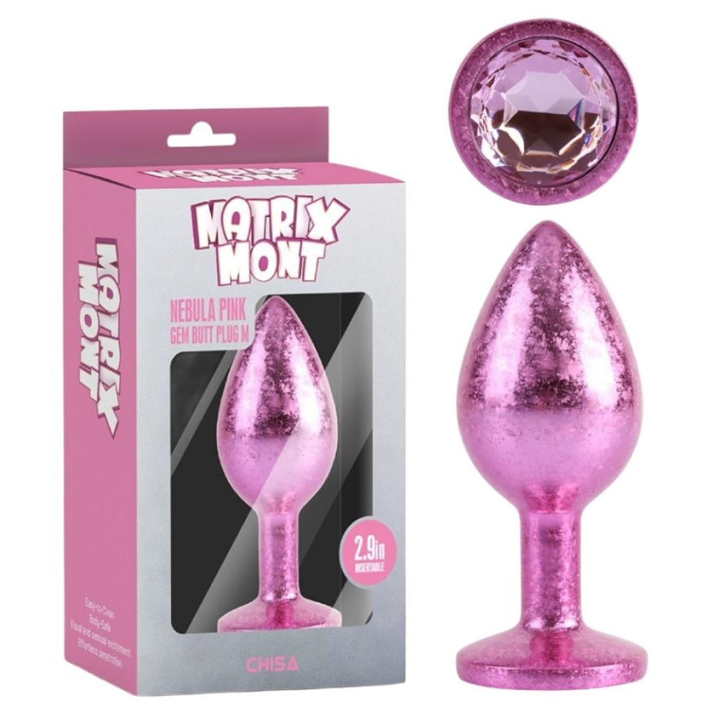 Анальна пробка Chisa Matrix Mont M з рожевим каменем, рожева поталь, 8.2 х 3.3 см (338301), zoom