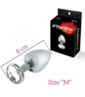 Анальная пробка с белым камнем, металл, М - No Taboo