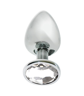 Анальная пробка с белым камнем, металл, М - No Taboo