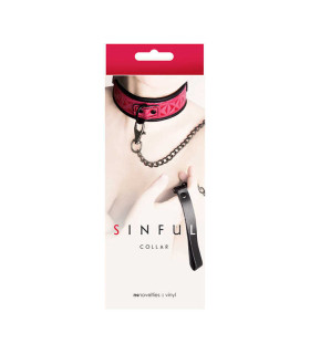 Ошейник с геометрическим теснением и поводком, черно-розовый - No Taboo