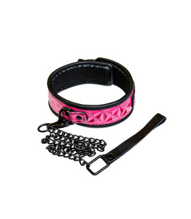 Ошейник с геометрическим теснением и поводком, черно-розовый - No Taboo