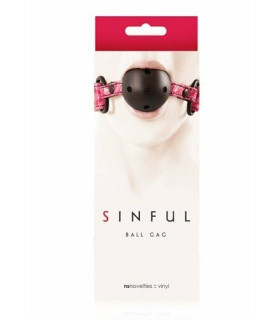 Кляп з кулькою і тисненням на ремінці, чорно-рожевий - No Taboo