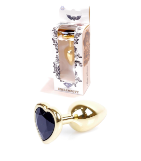 Анальная пробка Boss of Toys с черным камнем, золотистая, 7 х 2,7 см - No Taboo