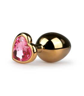 Анальная пробка с розовым камнем, золотистая - No Taboo