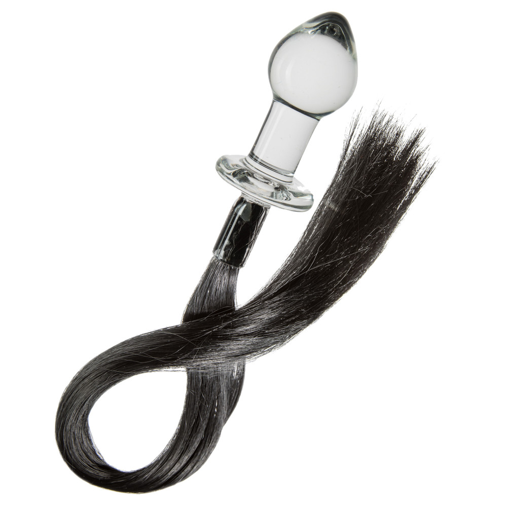 Анальна пробка скляна з хвостом, 8.5 см х 4 см (41018), zoom