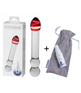 Фаллоимитатор стеклянный с фигурными концами, прозрачный с красным, 19 см х 3.5см - No Taboo