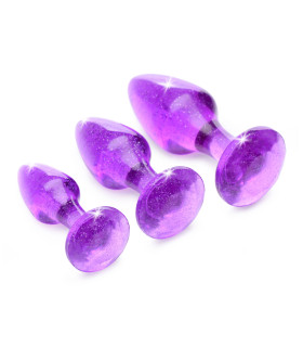 Набор анальных пробок с блестками, фиолетовые - No Taboo