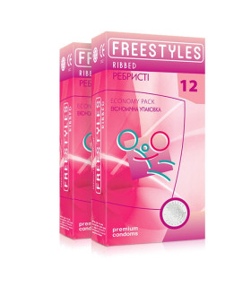 Презервативы ребристые латексные FREESTYLES со смазкой, 0.06 мм, 12 шт - No Taboo