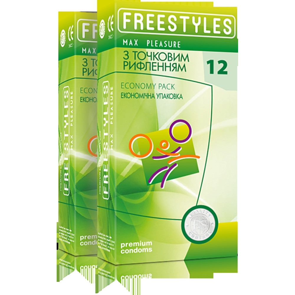 Презервативи з точковим рельєфом латексні FREESTYLES зі змазкою, 0.06 мм, 12 шт (40894), zoom