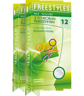 Презервативы с точечным рельефом латексные FREESTYLES со смазкой, 0.06 мм, 12 шт - No Taboo