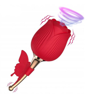 Вакуумный стимулятор клитора с вибрацией в виде розы Rose Flirting, красный, 14.5 х 5.5 см - No Taboo