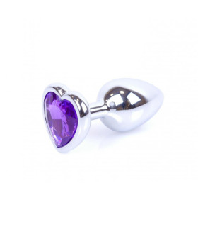 Анальная пробка S с камнем в форме сердечка, металлическая, серебряная, 7 х 2.7 см - No Taboo