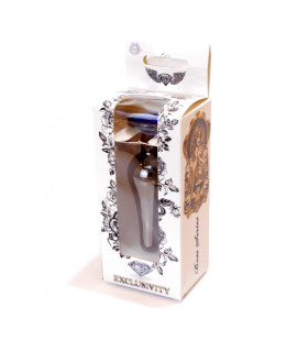 Анальная пробка с кристаллом, металлическая, темно-серебряная, 9.5 х 3 см - No Taboo