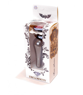 Анальная пробка с кристаллом, металлическая, темно-серебряная, 9.5 х 3 см - No Taboo