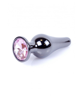 Анальная пробка с кристаллом, металлическая, темно-серебряная, 9.5 х 3 см - No Taboo