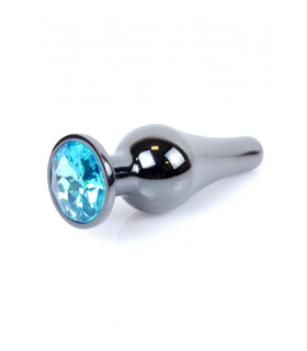 Анальная пробка с кристаллом, металлическая, темно-серебряная, 9.5 х 3 см - No Taboo
