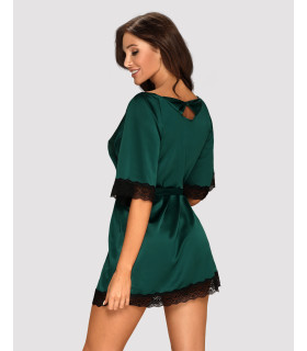 Еротичний халат Obsessive Sensuelia L/XL, з мереживом, смарагдовий - No Taboo