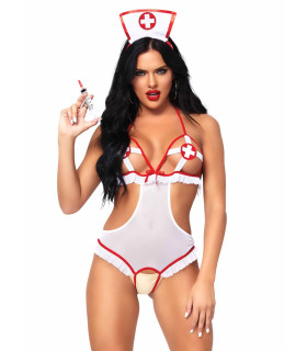 Костюм сексуальной медсестры One Size Naughty Nurse Roleplay Lingerie Set от Leg Avenue, 2 предмета, белый - No Taboo