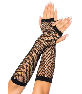 Перчатки в сетку со стразами One SIze Fishnet Arm Warmers Gloves от Leg Avenue Rhinestone, черные - No Taboo