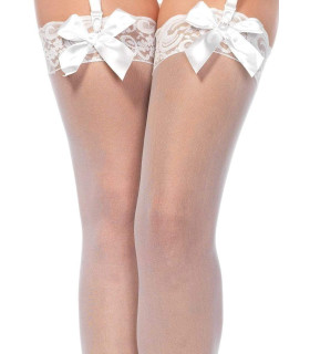 Чулки с кружевной коронкой One Size Bunny Sheer Thigh High от Leg Avenue, белые - No Taboo