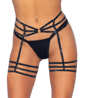 Пояс для чулок One Size Spice It Up Garter Belt от Rhinestone Leg Avenue, со стразами, черный - No Taboo