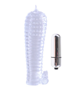 Насадка для члена рельєфна Pipedream, з віброкулею, прозора, 14 х 4.4 см - No Taboo