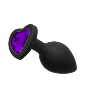 Анальная пробка, S, с фиолетовым камнем в виде сердца Runyu, силикон, черная, 7.5 x 2.8 см - No Taboo